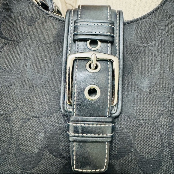Coach Black Canvas, and Leather Hobo Bag with Adjustable Strap and Silver Buckle - Picture 4 of 8
